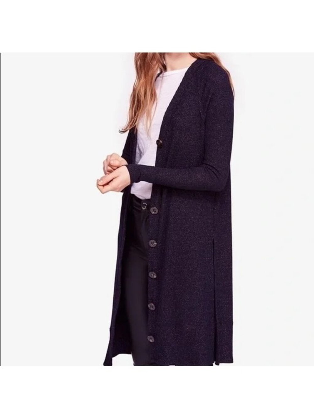 We The Free People Sparkles Duster Longline Cardigan in Navy Blue Size XS